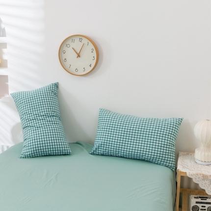 91家纺网 家纺一手货源 找家纺 简色坊 2023新款全棉水洗棉单品枕套一只薄荷小格