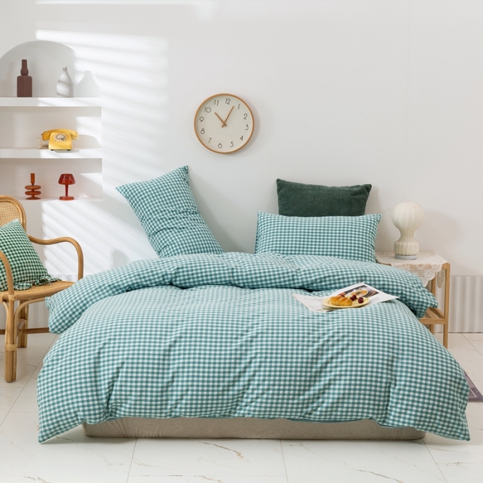 91家纺网 家纺一手货源 找家纺 简色坊 2023新款全棉水洗棉四件套薄荷小格