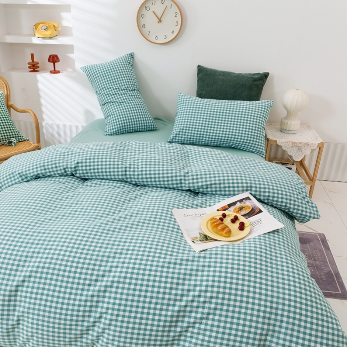 91家纺网 家纺一手货源 找家纺 简色坊 2023新款全棉水洗棉四件套薄荷小格