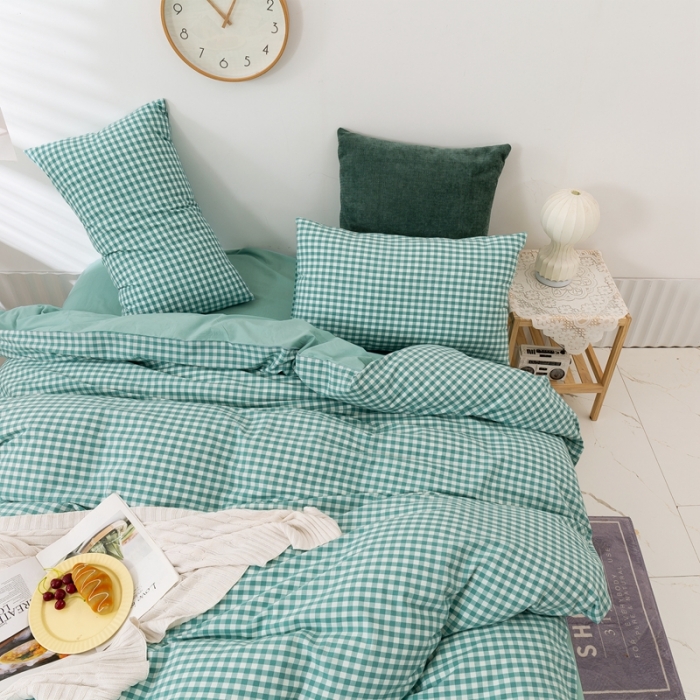 91家纺网 家纺一手货源 找家纺 简色坊 2023新款全棉水洗棉四件套薄荷小格