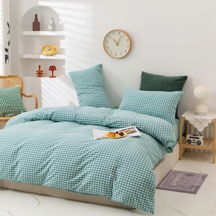 91家纺网 家纺一手货源 找家纺 简色坊 2023新款全棉水洗棉四件套薄荷小格