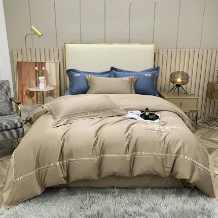 91家纺网 家纺一手货源 找家纺 顾家家居2023新款80支新疆长绒棉绣花四件套 凯萨琳-香槟金