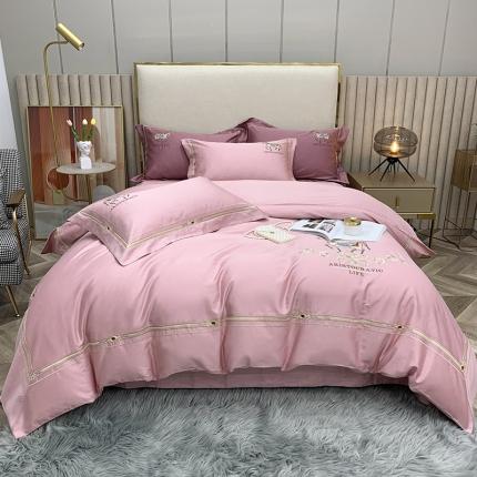 91家纺网 家纺一手货源 找家纺 顾家家居2023新款80支新疆长绒棉绣花四件套 凯萨琳-玫瑰粉