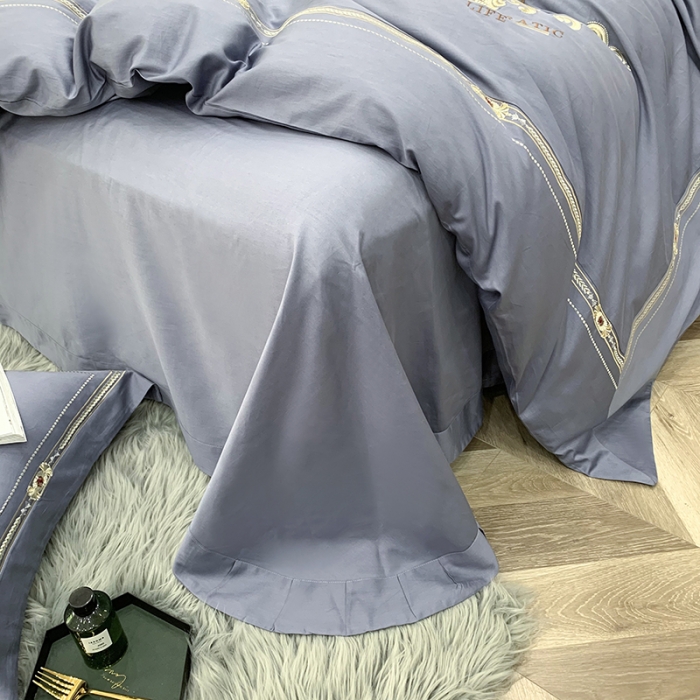 91家纺网 家纺一手货源 找家纺 顾家家居2023新款80支新疆长绒棉绣花四件套 凯萨琳-高冷紫