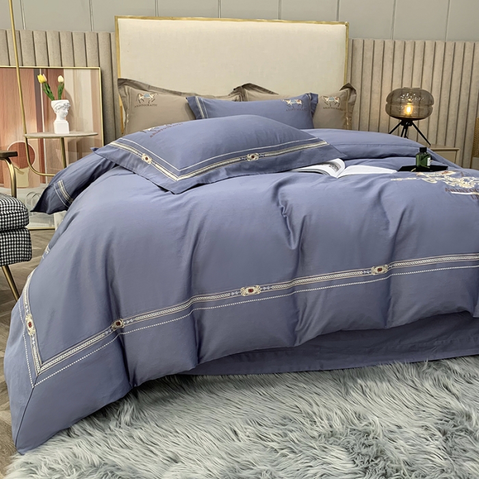 91家纺网 家纺一手货源 找家纺 顾家家居2023新款80支新疆长绒棉绣花四件套 凯萨琳-高冷紫