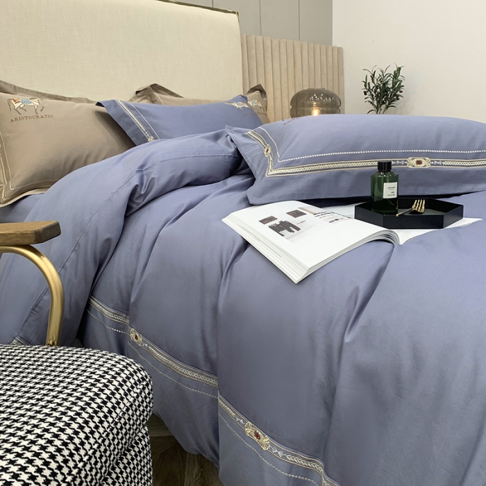 91家纺网 家纺一手货源 找家纺 顾家家居2023新款80支新疆长绒棉绣花四件套 凯萨琳-高冷紫