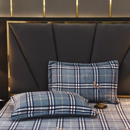 锦罗绣 2021新款牛奶绒印花单品枕套一对条格