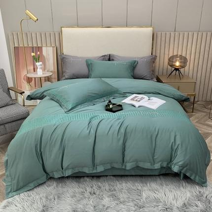 91家纺网 家纺一手货源 找家纺 （总）顾家家居2023全棉80支新疆长绒棉绣花四件套千鸟格