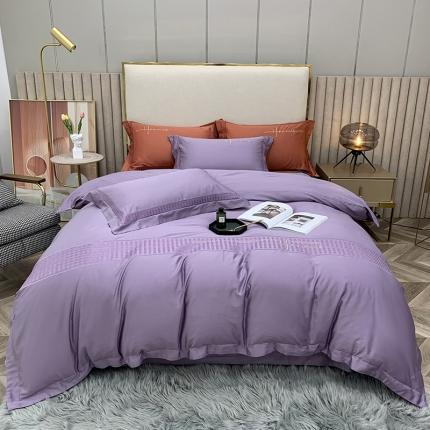 91家纺网 家纺一手货源 找家纺 顾家家居2023新款80支新疆长绒棉绣花四件套千鸟格 千鸟格-星黛紫