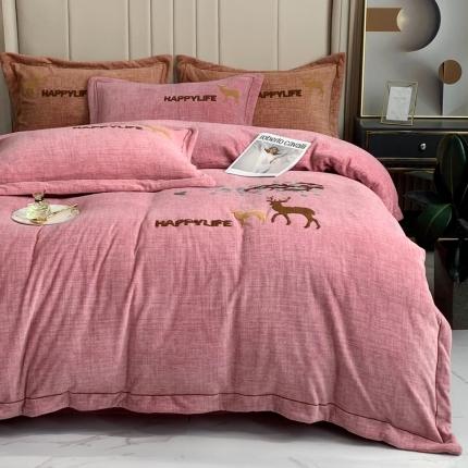 91家纺网 家纺一手货源 找家纺 (总）榻尚2021新款高克重婴肤绒四件套肌理纹理毛巾绣风格2