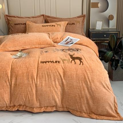 91家纺网 家纺一手货源 找家纺 (总）榻尚2021新款高克重婴肤绒四件套肌理纹理毛巾绣风格2