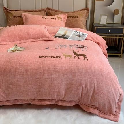 91家纺网 家纺一手货源 找家纺 (总）榻尚2021新款高克重婴肤绒四件套肌理纹理毛巾绣风格2