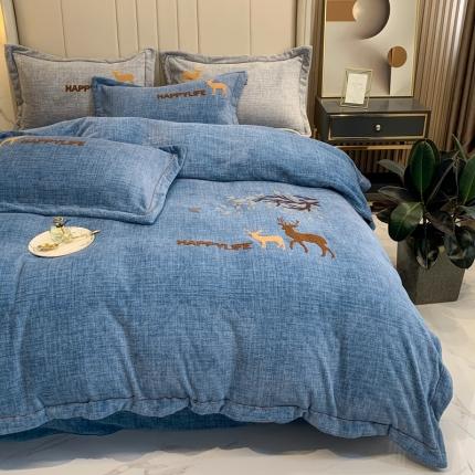 91家纺网 家纺一手货源 找家纺 (总）榻尚2021新款高克重婴肤绒四件套肌理纹理毛巾绣风格2