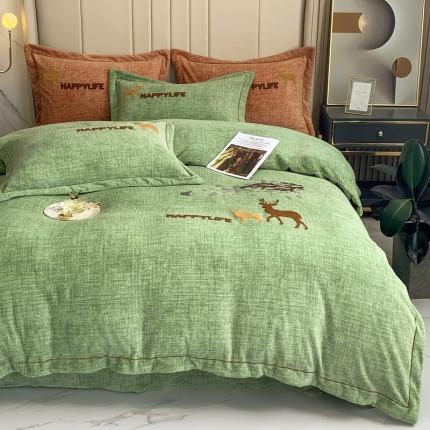 91家纺网 家纺一手货源 找家纺 (总）榻尚2021新款高克重婴肤绒四件套肌理纹理毛巾绣风格2