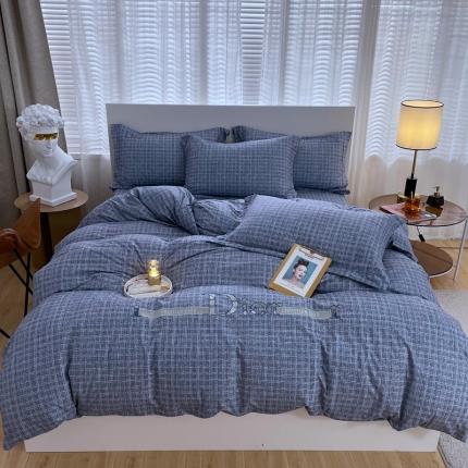 91家纺网 家纺一手货源 找家纺 仟网汇 2021新款小香风绣花款绒四件套 小香风-格子蓝