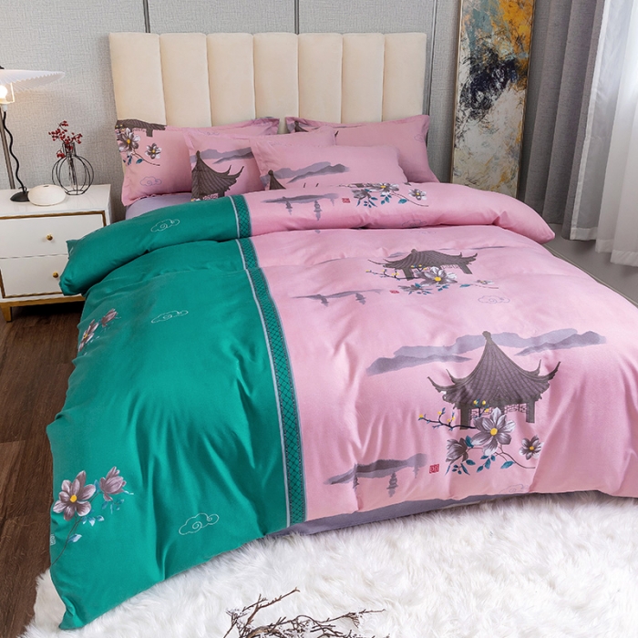 91家纺网 家纺一手货源 找家纺 （总）优尚 2021新款亲肤磨毛中国风大版花系列四件套