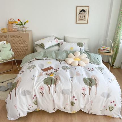 91家纺网 家纺一手货源 找家纺 时年 2021新款40S全棉印花四件套小可爱系列 树林生活