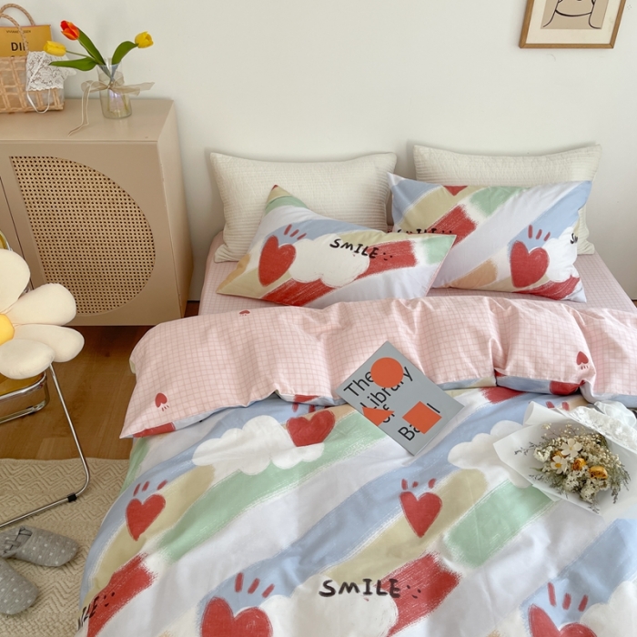 91家纺网 家纺一手货源 找家纺 时年 2021新款40S全棉印花四件套小可爱系列 彩虹云朵