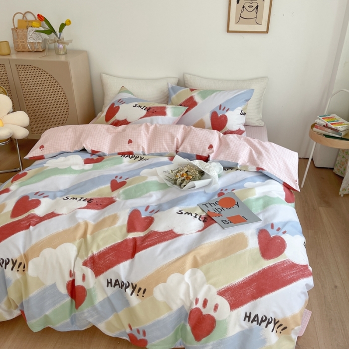 91家纺网 家纺一手货源 找家纺 时年 2021新款40S全棉印花四件套小可爱系列 彩虹云朵