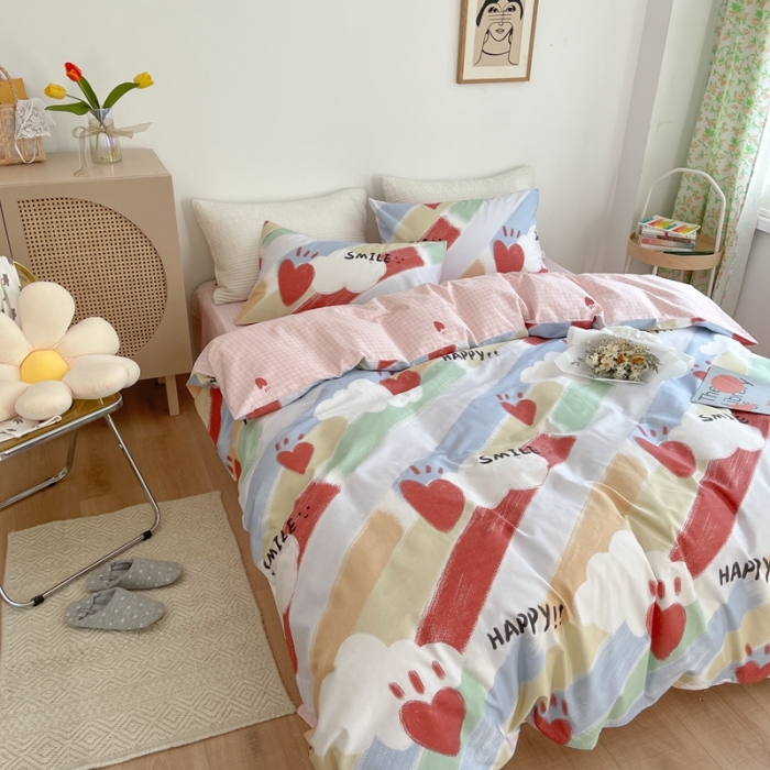 91家纺网 家纺一手货源 找家纺 时年 2021新款40S全棉印花四件套小可爱系列 彩虹云朵