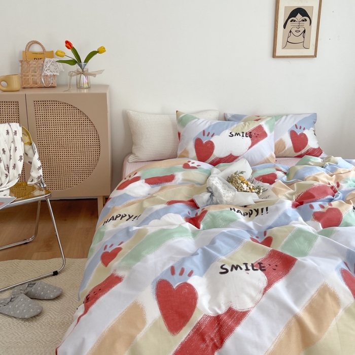 91家纺网 家纺一手货源 找家纺 时年 2021新款40S全棉印花四件套小可爱系列 彩虹云朵