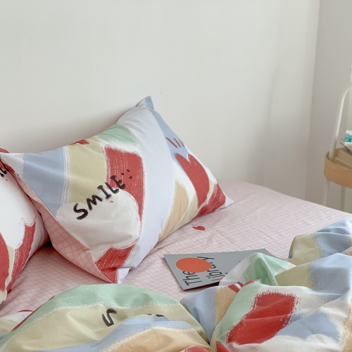 91家纺网 家纺一手货源 找家纺 时年 2021新款40S全棉印花四件套小可爱系列 彩虹云朵