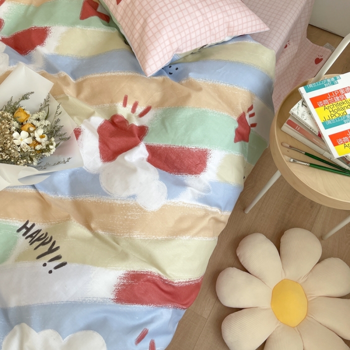 91家纺网 家纺一手货源 找家纺 时年 2021新款40S全棉印花四件套小可爱系列 彩虹云朵