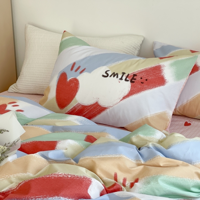 91家纺网 家纺一手货源 找家纺 时年 2021新款40S全棉印花四件套小可爱系列 彩虹云朵