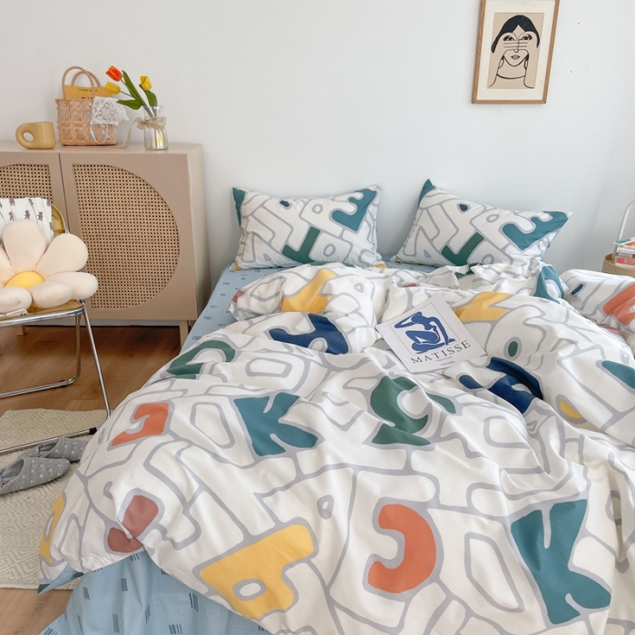 91家纺网 家纺一手货源 找家纺 时年 2021新款40S全棉印花四件套小可爱系列 欢乐字母