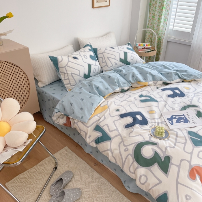 91家纺网 家纺一手货源 找家纺 时年 2021新款40S全棉印花四件套小可爱系列 欢乐字母