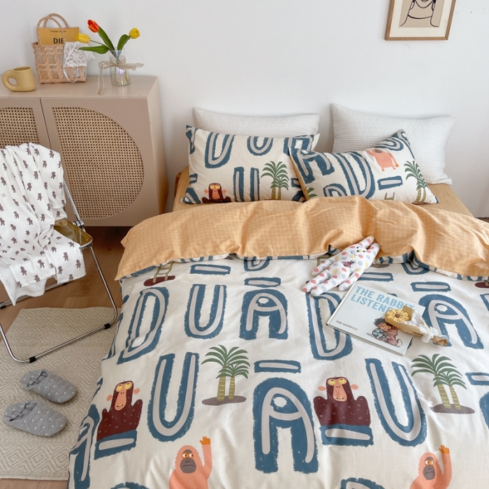 91家纺网 家纺一手货源 找家纺 时年 2021新款40S全棉印花四件套小可爱系列 金刚