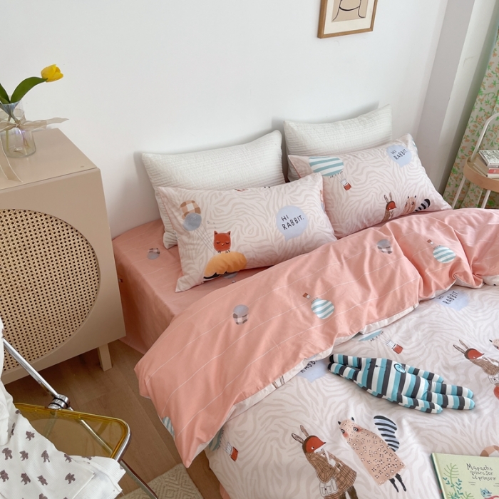 91家纺网 家纺一手货源 找家纺 时年 2021新款40S全棉印花四件套小可爱系列 气球皮皮