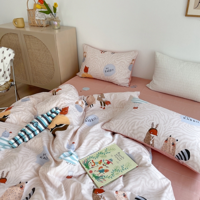 91家纺网 家纺一手货源 找家纺 时年 2021新款40S全棉印花四件套小可爱系列 气球皮皮