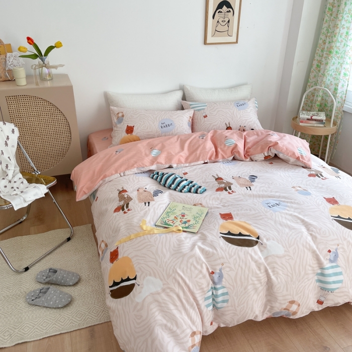 91家纺网 家纺一手货源 找家纺 时年 2021新款40S全棉印花四件套小可爱系列 气球皮皮