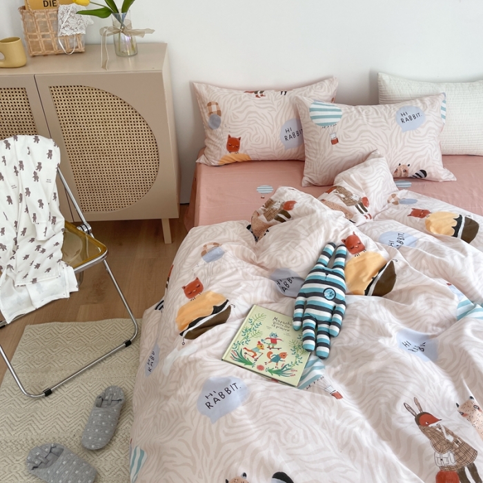 91家纺网 家纺一手货源 找家纺 时年 2021新款40S全棉印花四件套小可爱系列 气球皮皮