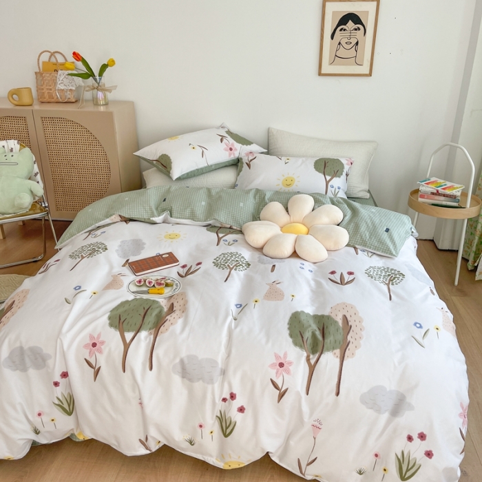 91家纺网 家纺一手货源 找家纺 时年 2021新款40S全棉印花四件套小可爱系列 树林生活