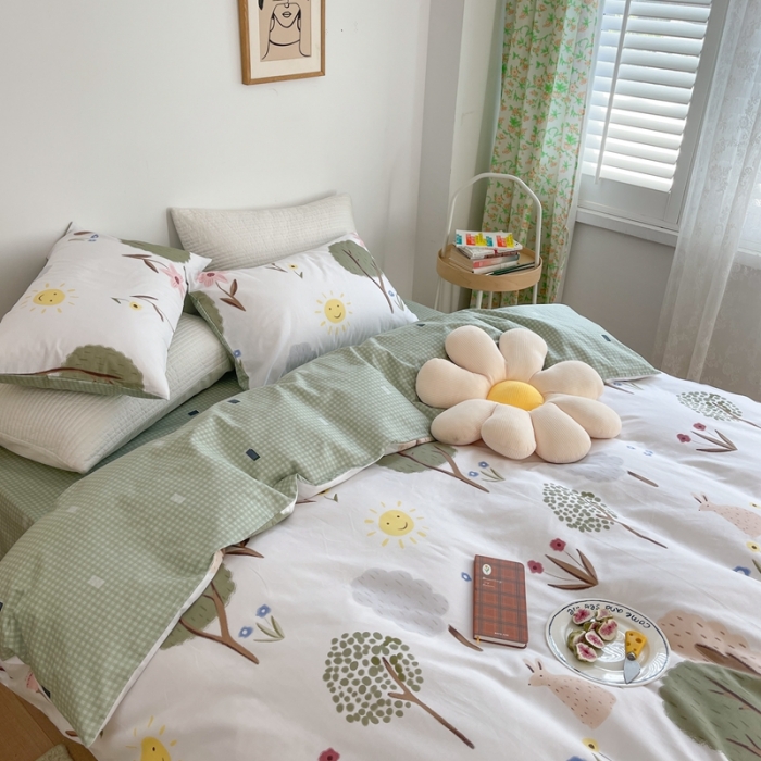 91家纺网 家纺一手货源 找家纺 时年 2021新款40S全棉印花四件套小可爱系列 树林生活