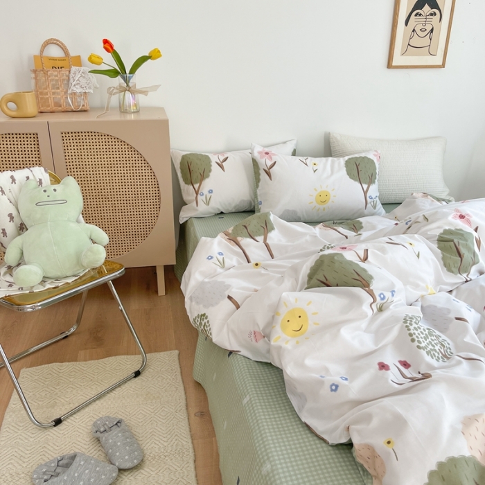 91家纺网 家纺一手货源 找家纺 时年 2021新款40S全棉印花四件套小可爱系列 树林生活