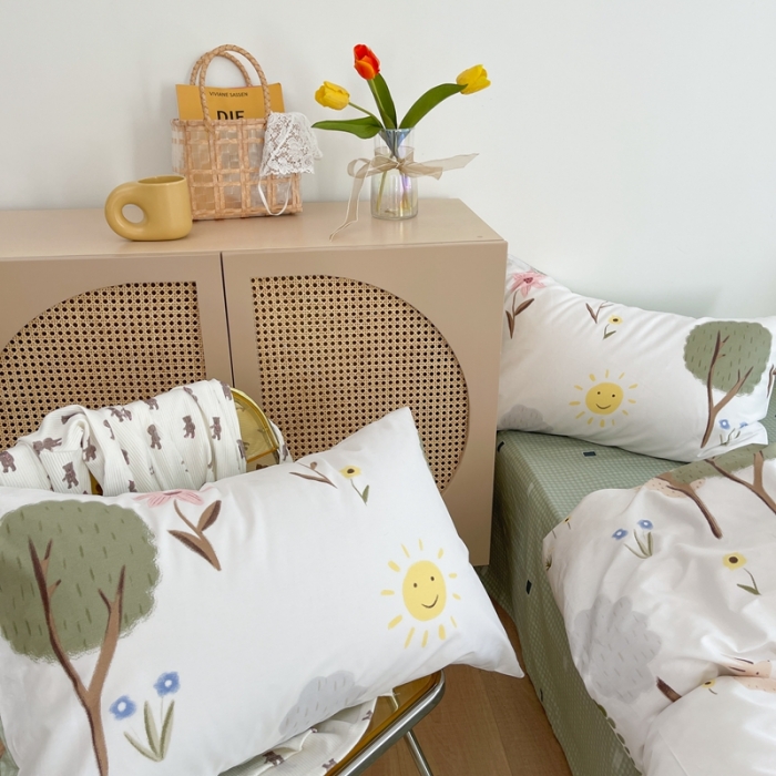 91家纺网 家纺一手货源 找家纺 时年 2021新款40S全棉印花四件套小可爱系列 树林生活