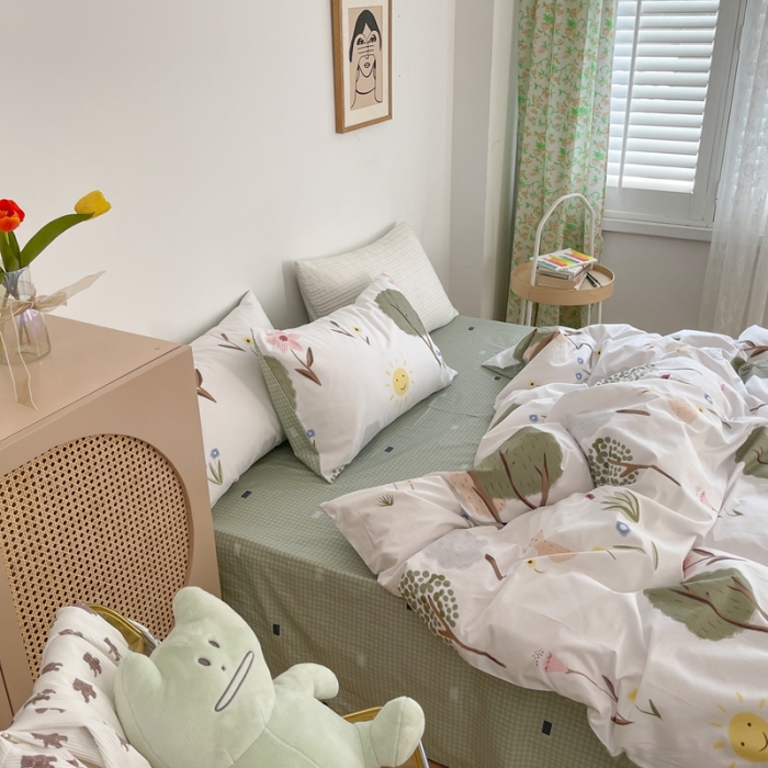 91家纺网 家纺一手货源 找家纺 时年 2021新款40S全棉印花四件套小可爱系列 树林生活