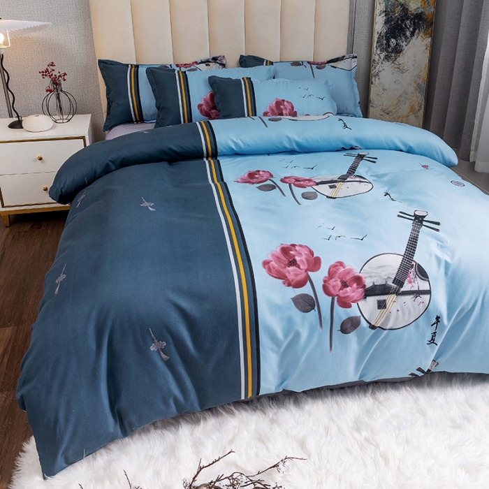 91家纺网 家纺一手货源 找家纺 优尚 2021新款亲肤磨毛中国风大版花系列四件套 白薇琵琶