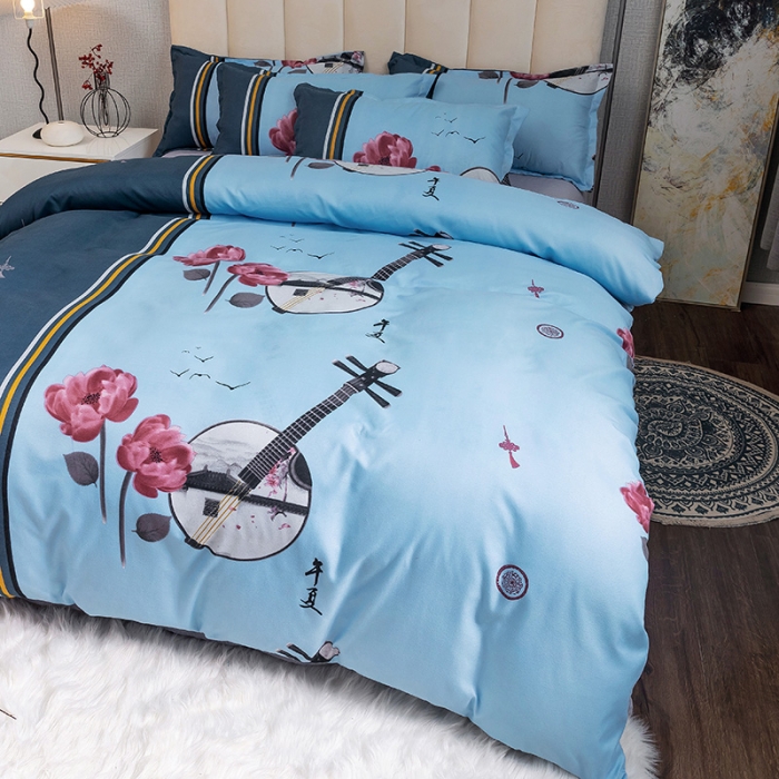 91家纺网 家纺一手货源 找家纺 优尚 2021新款亲肤磨毛中国风大版花系列四件套 白薇琵琶