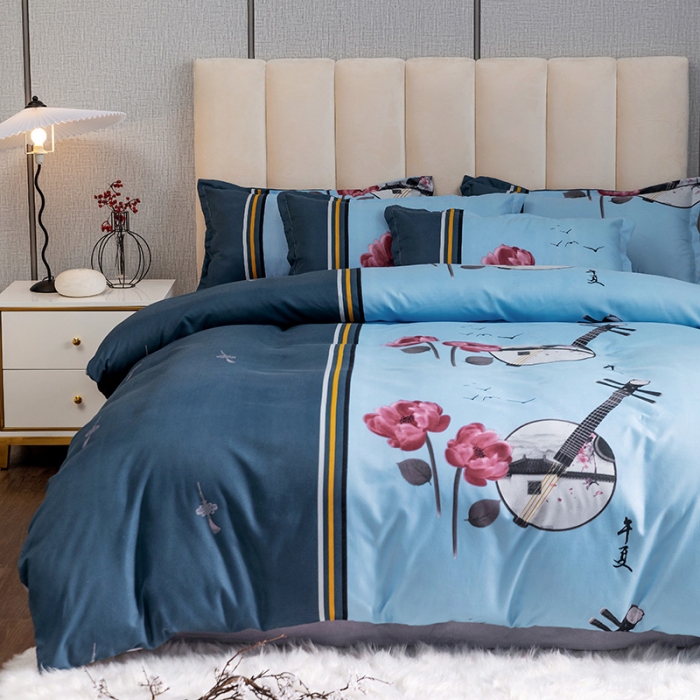 91家纺网 家纺一手货源 找家纺 优尚 2021新款亲肤磨毛中国风大版花系列四件套 白薇琵琶