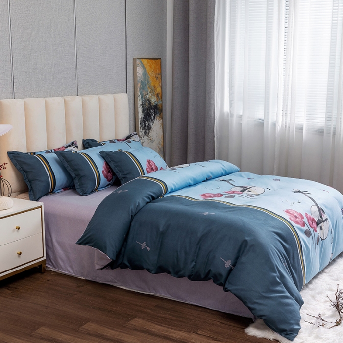 91家纺网 家纺一手货源 找家纺 优尚 2021新款亲肤磨毛中国风大版花系列四件套 白薇琵琶