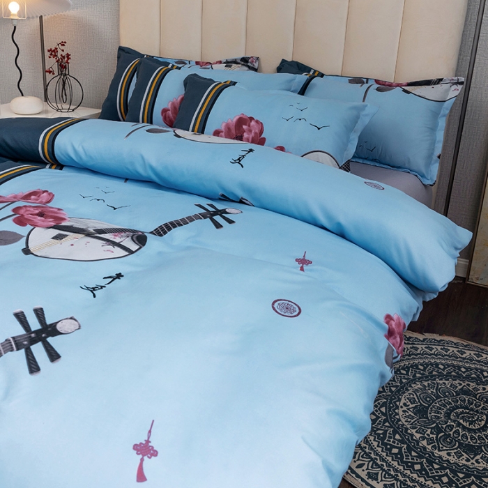 91家纺网 家纺一手货源 找家纺 优尚 2021新款亲肤磨毛中国风大版花系列四件套 白薇琵琶