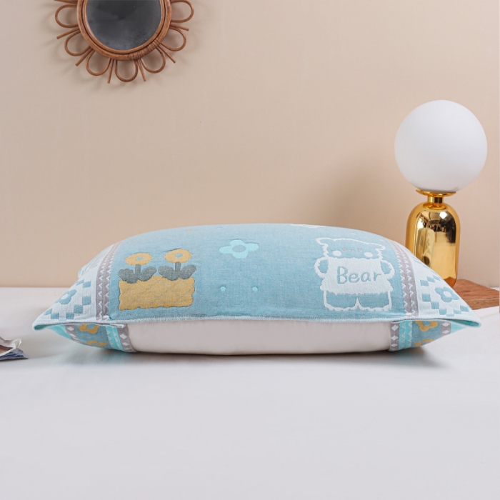 91家纺网 家纺一手货源 找家纺 朴尔2020新款防滑半包按扣固定式全棉四层纱布枕巾两只小熊兰