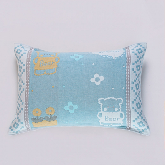 91家纺网 家纺一手货源 找家纺 朴尔2020新款防滑半包按扣固定式全棉四层纱布枕巾两只小熊兰