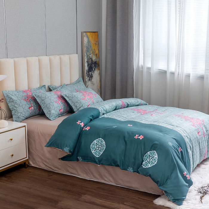 91家纺网 家纺一手货源 找家纺 优尚 2021新款亲肤磨毛中国风大版花系列四件套 碧波圣诞