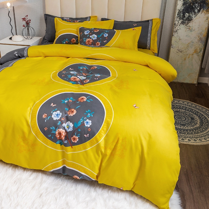 91家纺网 家纺一手货源 找家纺 优尚 2021新款亲肤磨毛中国风大版花系列四件套 黑金皇朝