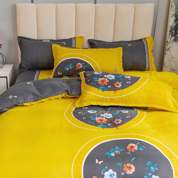 91家纺网 家纺一手货源 找家纺 优尚 2021新款亲肤磨毛中国风大版花系列四件套 黑金皇朝